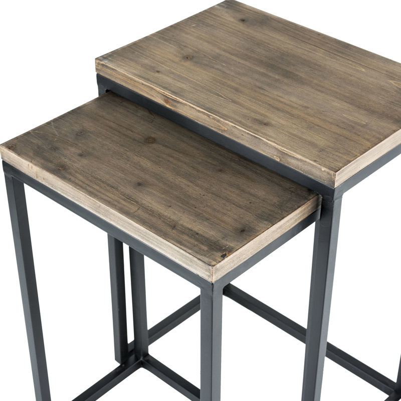 Parker Rustic Wood & Metal Nesting End Table Set - Brown