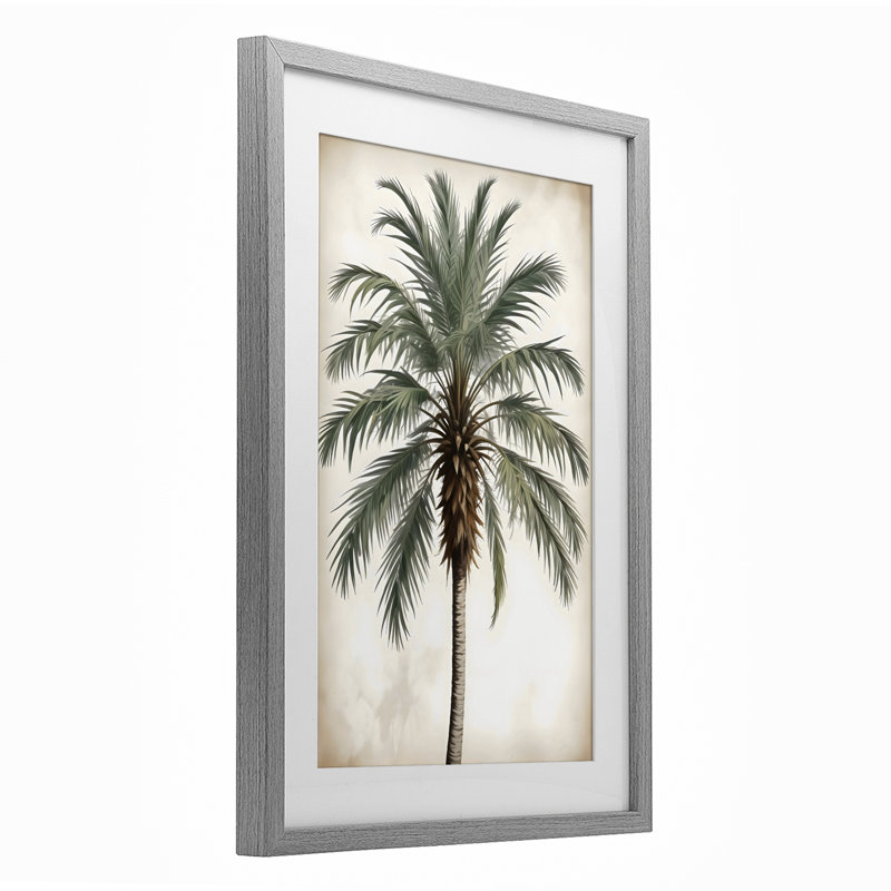 Palmier à plumes centré encadré sous verre, design par LSR Design Studio, Cadre de ferme gris, H 20 po x l 14 po
