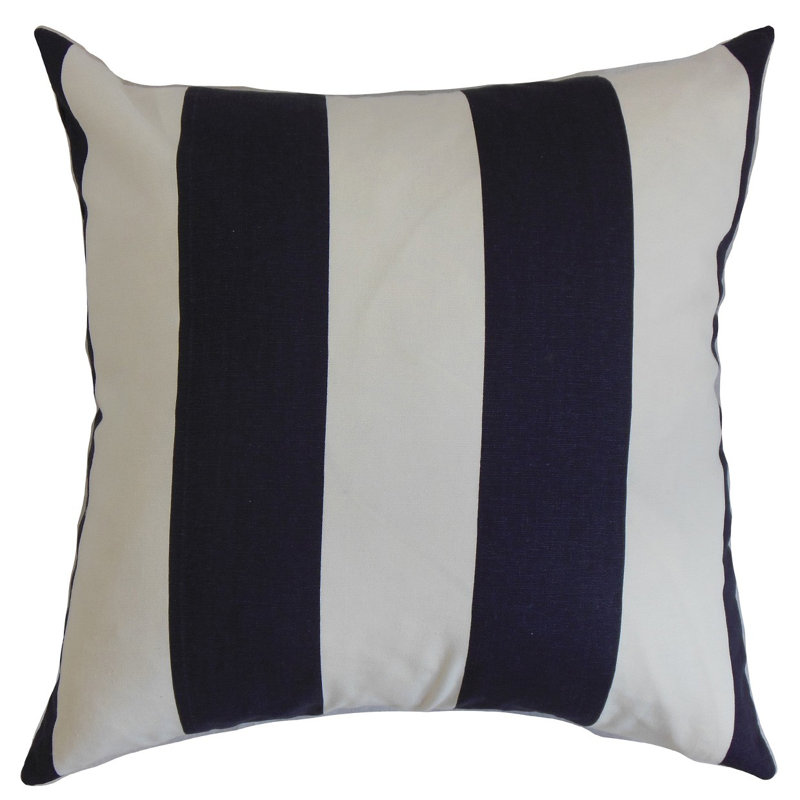Striped Cotton Reversible Throw Pillow, Blue / White, 24" x 24"