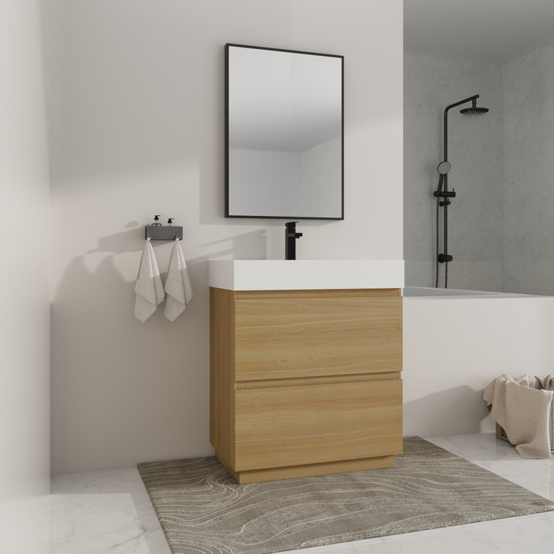 Ensemble de meuble-lavabo simple 30 po avec plateau en résine Jalyla, Beige