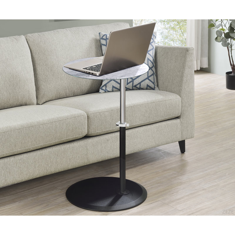 Table de bout l 15,5 po avec plateau texturé en marbre gris réglable en hauteur