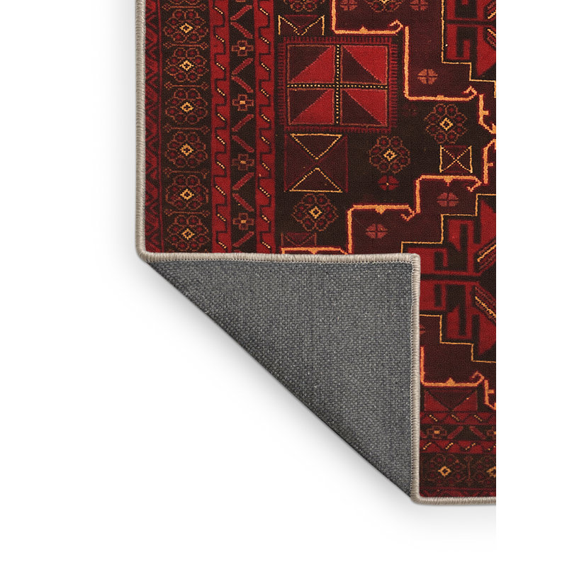 Tapis oriental rouge / brun en laine et polyester tissé à la machine 2 pi x 3 pi Besnike