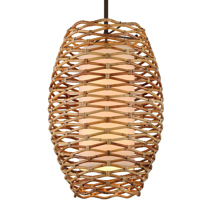 Bronze and Rattan 8-Light Drum Pendant Chandelier