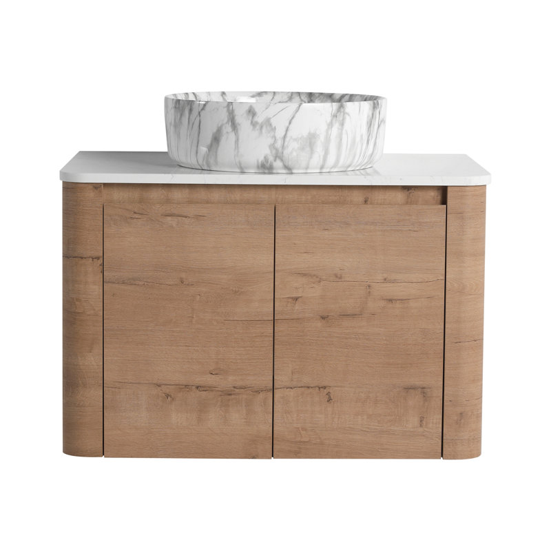30'' Wall-Mounted Bathroom Vanity With Ceramic Art Sink & 2-Soft-Close Door