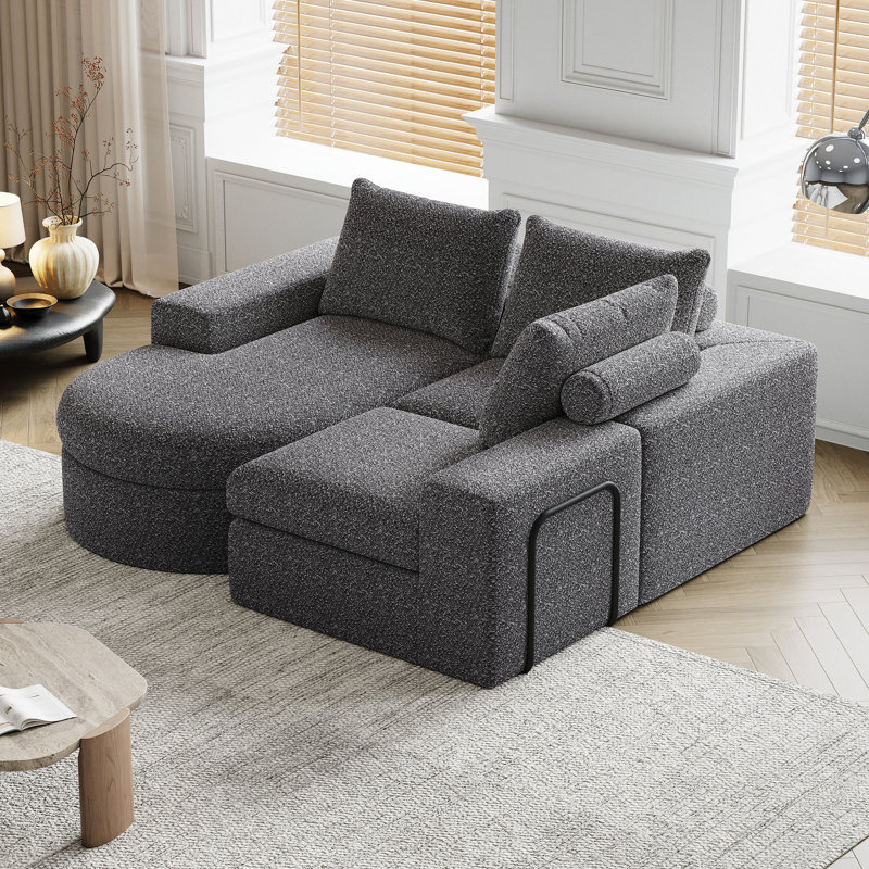 Canapé modulaire incurvé de 99 po en chenille avec méridienne et canapé en forme de L avec sièges profonds, canapé modulaire en chenille de 99 po pour le salon et la chambre à coucher, aucun assemblage requis