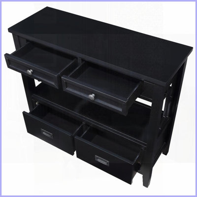 Retro Solid Pine Wood Coffee Table - 4 Drawers &amp; Shelf for Entry/Bedroom, Spacious Storage &amp; Easy Assembly