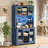 70.9" Navy Blue Rustic Kitchen With Power Outlets, Wine Bottle Storage, And Led Strip For Living Space Cabinet Dining Room-409773970