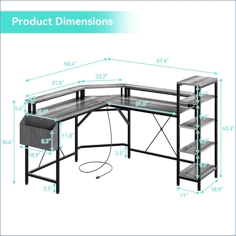 L-Shaped Metal Base Computer Desk