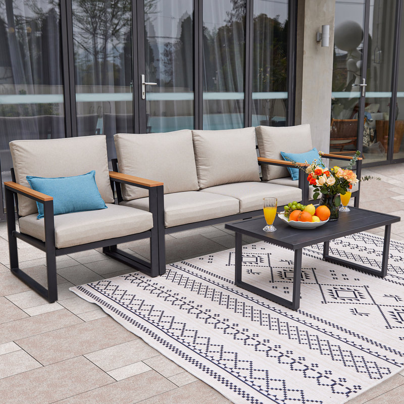 Ensemble de conversation avec canapé et coussins 4 pièces Asilinvale, Beige