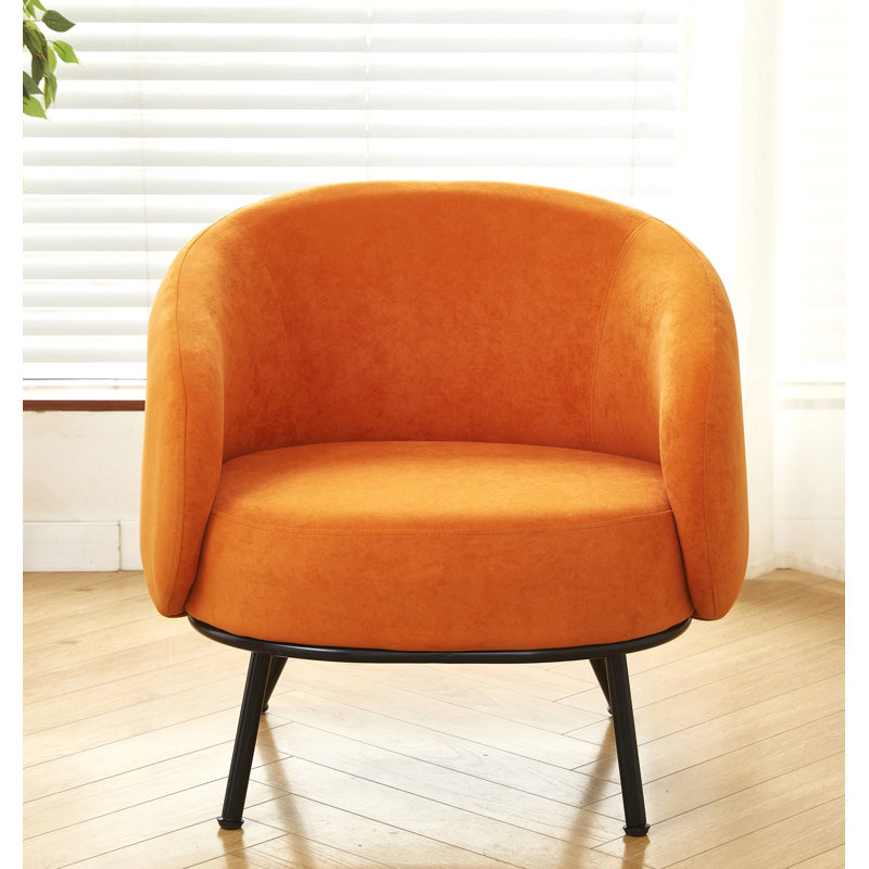 28.7'' wide velvet barrel channel armchair, Red Orange Velvet