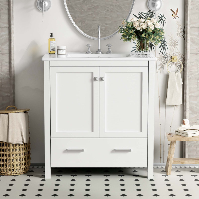 Meuble-lavabo 30 po avec lavabo simple, Blanc