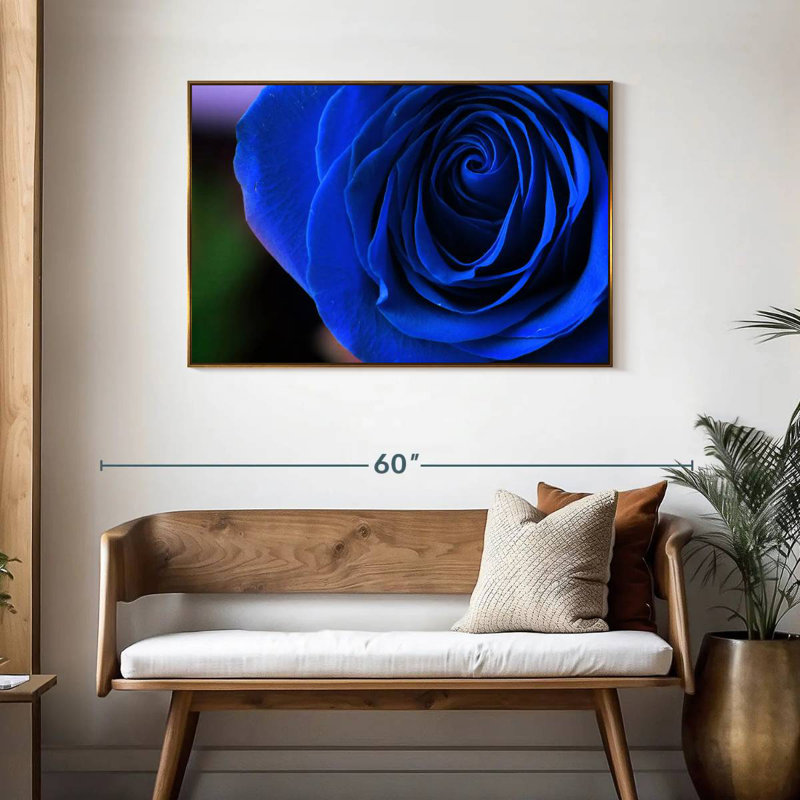 Bleu rose arbuste, Cadre flottant doré, 43 po x 29 po