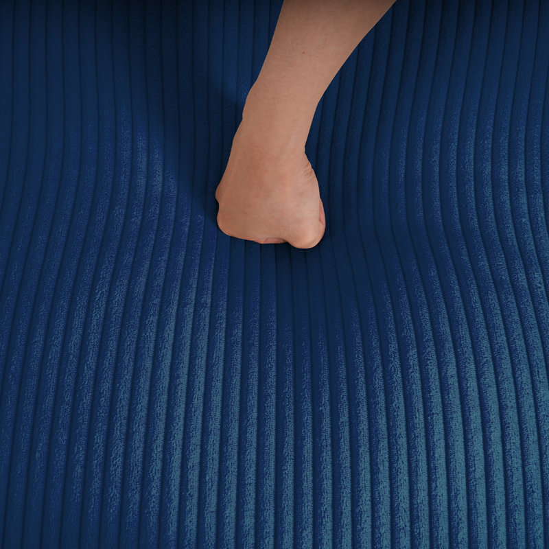 Fauteuil en velours côtelé avec repose-pieds Redenius, Velours côtelé bleu marine