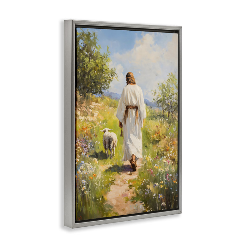 Cadre flottant «Jesus Leaving the Sheep», design par LSR Design Studio, Cadre flottant gris lustré, H 25 po x l 17 po