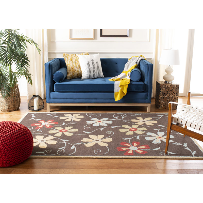 Tapis brun / rouge en laine touffeté à la main Emrick, Rectangle 8 pi x 10 pi