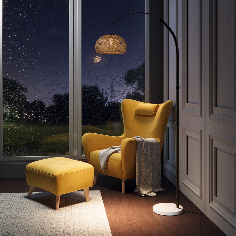 Vintage Style Floor Lamp with Bamboo Lampshade and Base