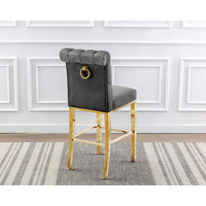 Kaarle Upholstered Counter Stool with Metal Frame, Bar Stool (29" Seat Height), Dark Gray Seat/Gold Frame