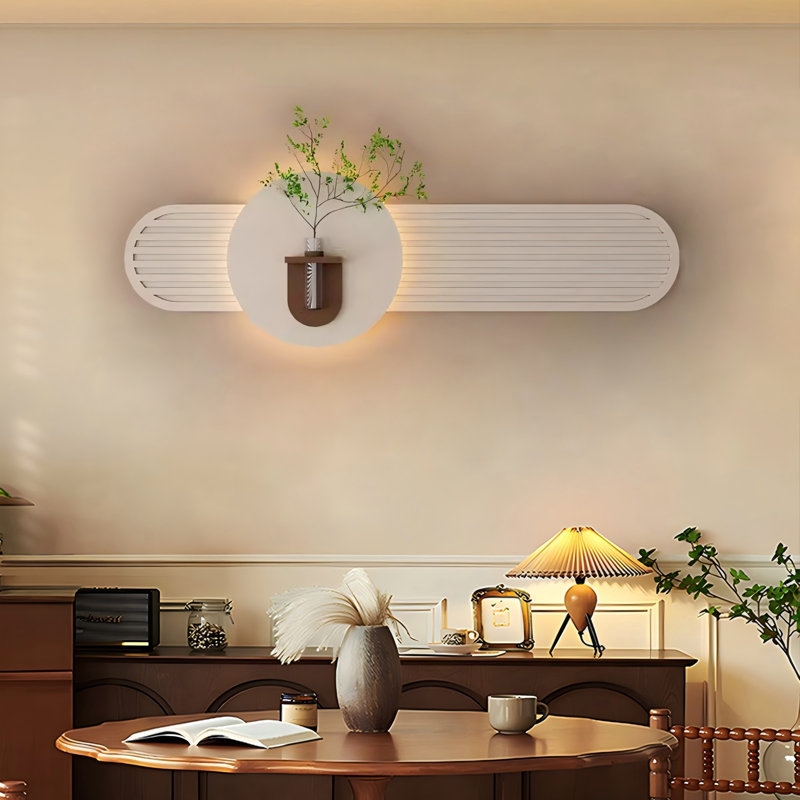 Décoration murale créative de style crème avec lumière DEL télécommandée, Crème / café, H 21,65 po x l 62,99 po x P 1,57 po