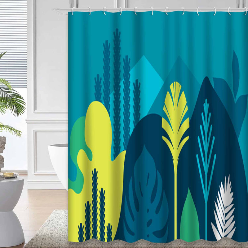 Rideau de douche avec 12 crochets Tropical Plants Trees Hills, L 72 po x l 84 po