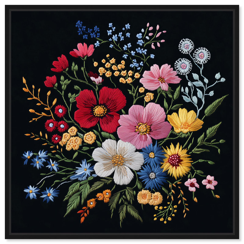 «Midnight Wildflower Weave», art mural maximaliste par , H 13 po x l 13 po, Cadre flottant noir