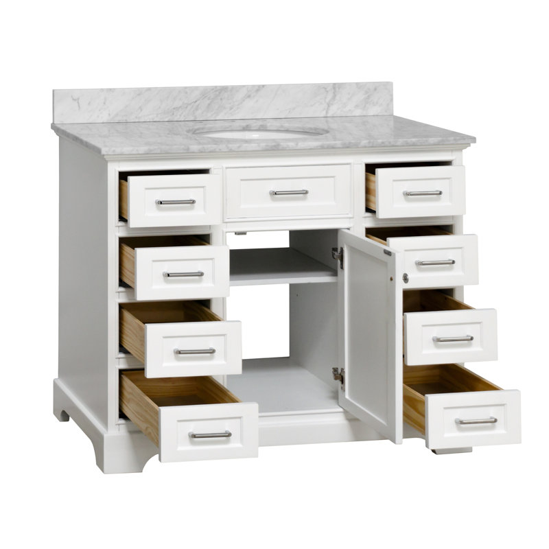 Ensemble de meuble-lavabo simple 42 po Meriline, Blanc, Marbre de Carrare