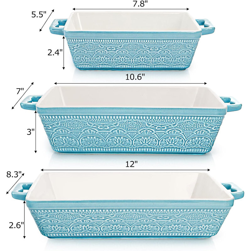 Ensemble de 3 plats de cuisson en céramique, plats de cuisson rectangulaires avec poignées, cocotte élégante