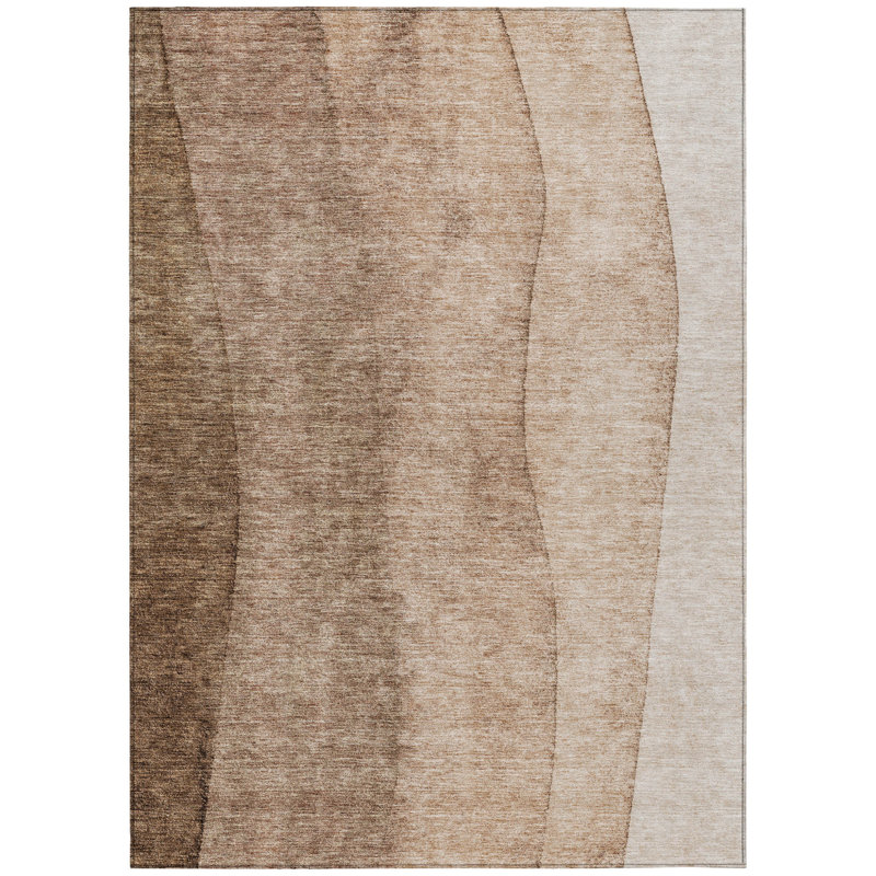 3' X 5' Brown And Beige Ombre Washable Indoor Outdoor Area Rug