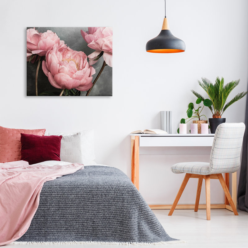 Art mural sur toile rose avec pivoines par Sissi et Seb, H 30 po x l 40 po