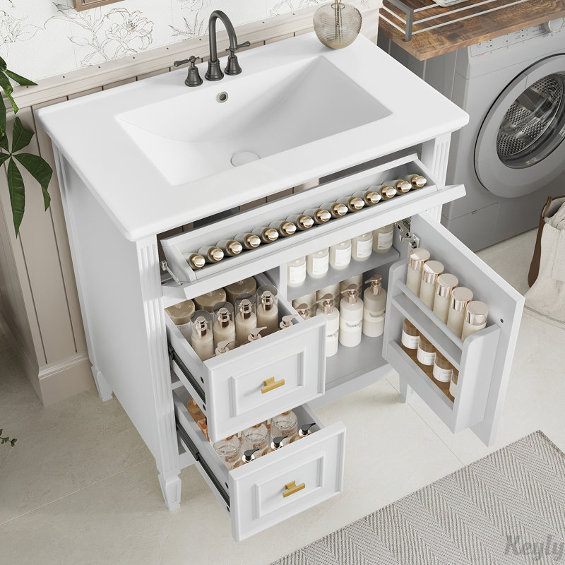 Meuble-lavabo 30 po avec lavabo, tablette réglable, Blanc