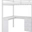 Lit mezzanine compact de taille simple avec bureau en L, armoires à tiroirs et escalier de rangement-745076906
