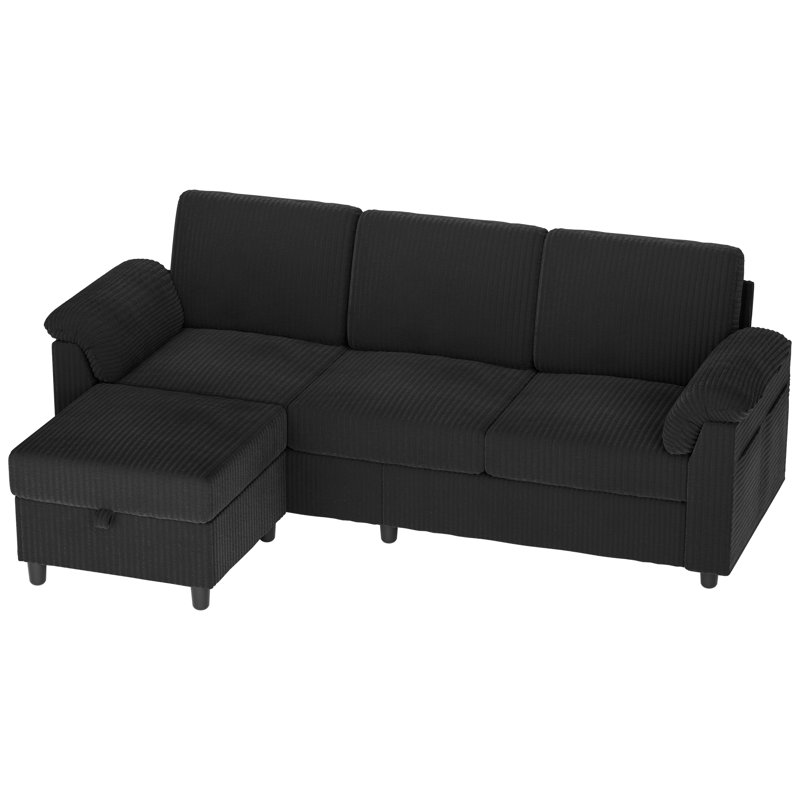 79'' Upholstered Sofa With Ottoman, Black