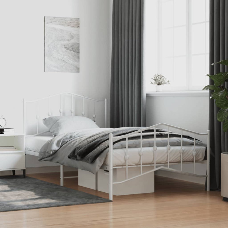 Structure de lit en métal Chuang, acier robuste, sans matelas, Simple TG, Blanc