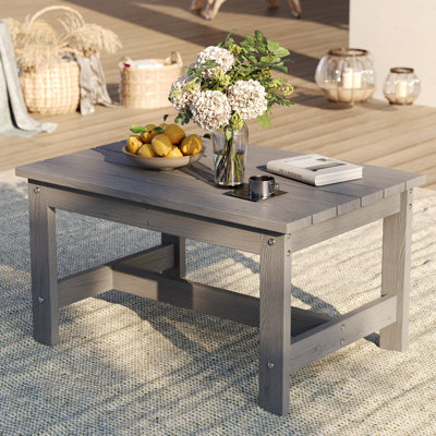 Outdoor 31"L Modern Coffee Table With Natural Wood-Look Slatted Top
