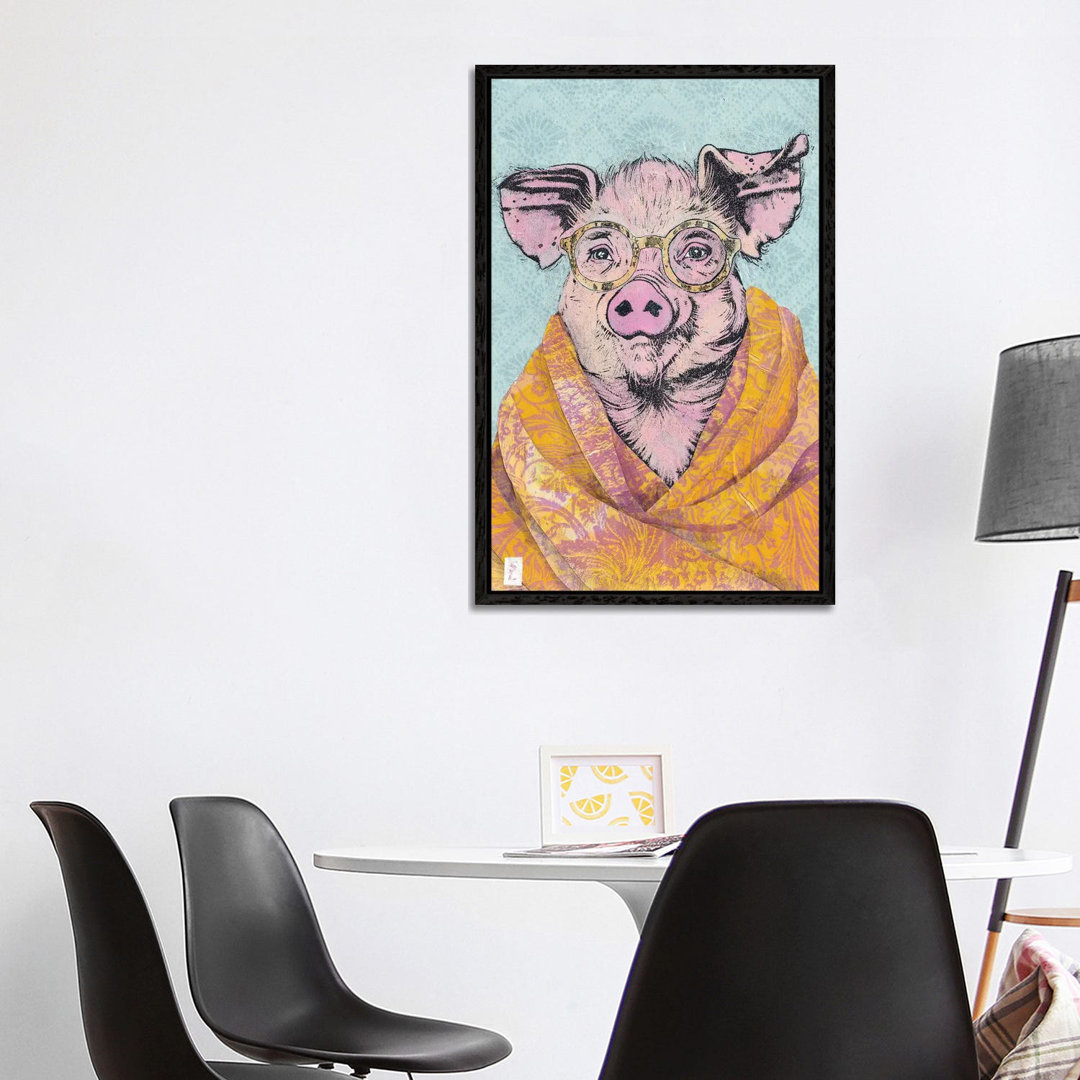 Pig In A Cashmere Shawl von Sharlene Loomis - Galerie-verpackte Leinwand Giclée auf Leinwand