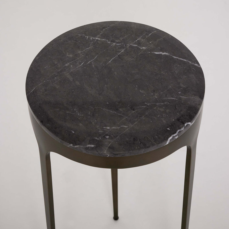 Camilla Marble End Table, Wyndham Gray, Antique Bronze, 22" H x 11" W x 11" D