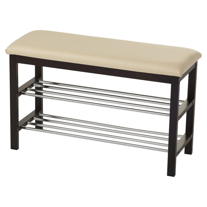 8 Pair Solid Wood Shoe Storage Bench, Walnut / Beige