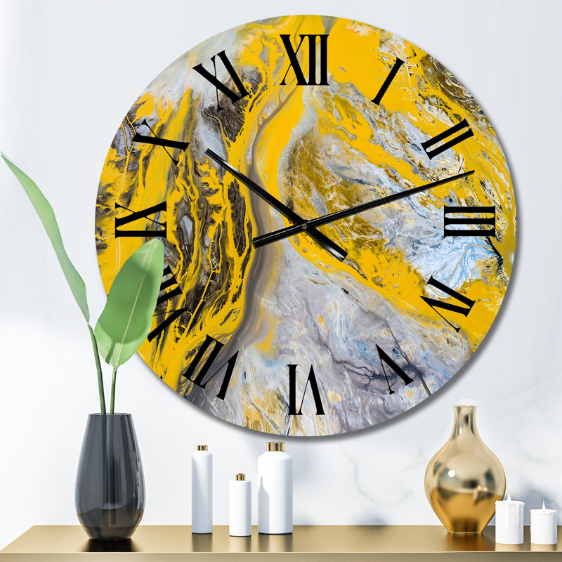 Jaune et noir liquide Art Universe - horloge murale moderne, Petit