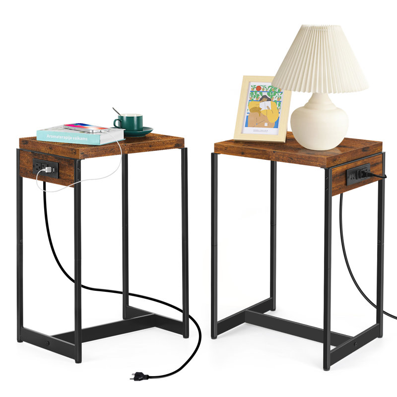 Farlan End Table Set Built-In Outlets, Brown