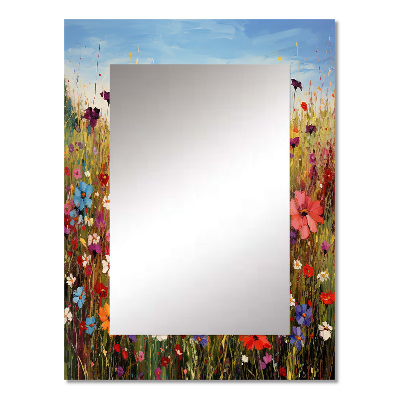 Manderly Colorful Wildflowers Meadow Blooms I - Wildflowers Decorative Wall Mirror, Traditional Large Mirror, Printed Metal Art