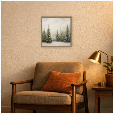 Snowy Forest Linen Square by The Creative Bunch Studio Framed Canvas Wall Art Print