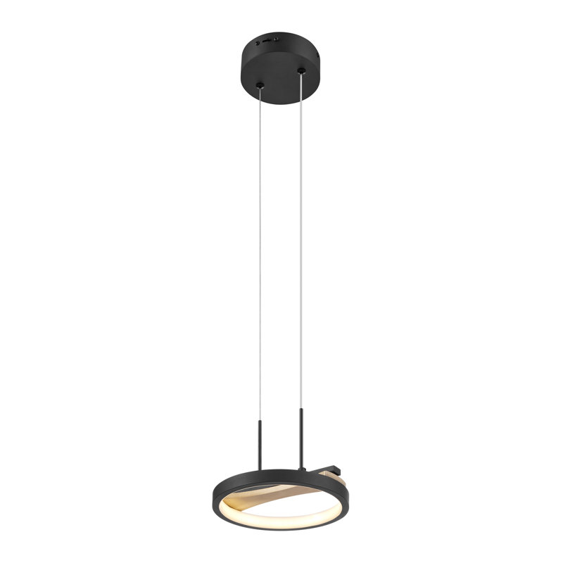 Luminaire suspendu 1 tête noir satiné et bois