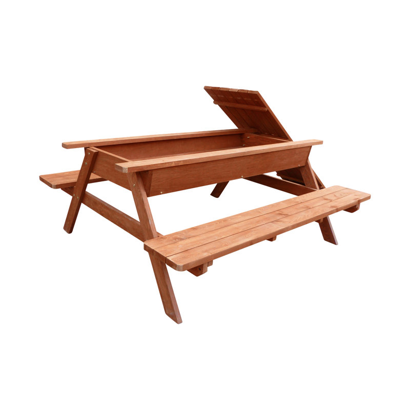 Medium Brown Cypress Wood Picnic Table with Storage Compartment