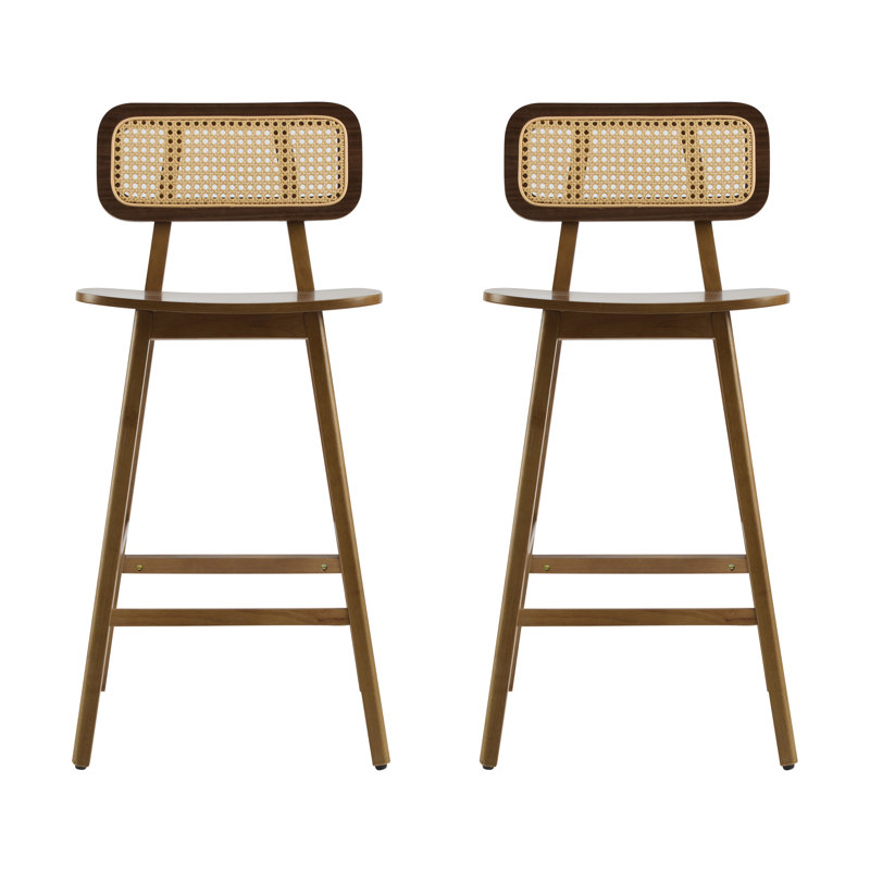 Tabouret de bar d'intérieur en bois Bari, finition noyer, ensemble de 2, Noyer