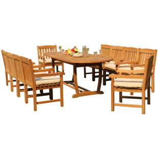 Mateer 8 - Person Teak Wood Patio Dining Set with Oval Table