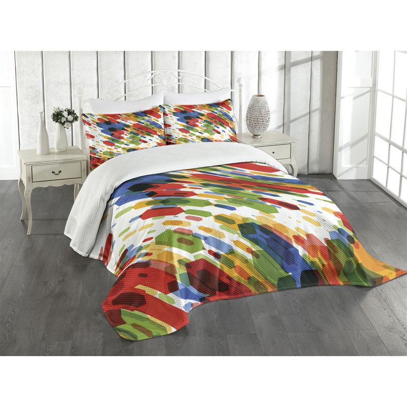 Ambesonne Art Bedspread Set Diagonal Geometric Vibrant Multicolor, King Bedspread + 2 Standard Shams