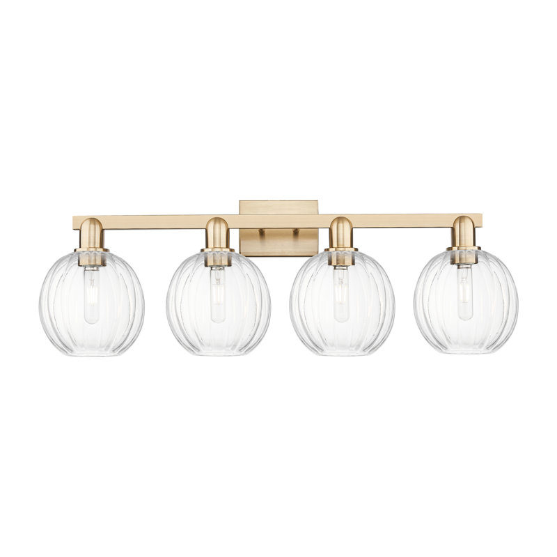 Eldon - Luminaire de salle de bain 4 lumières à abat-jour sphérique 36 po, Transparent, Champagne champagne