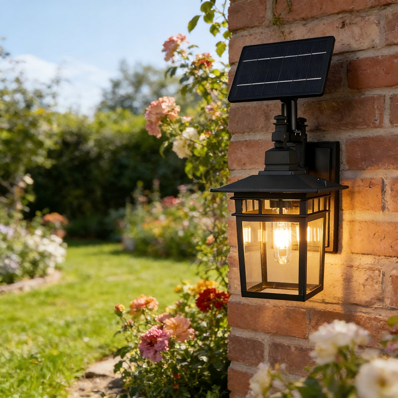 Solar Wall Lantern Outdoor, Clear Glass And Aluminum Gld