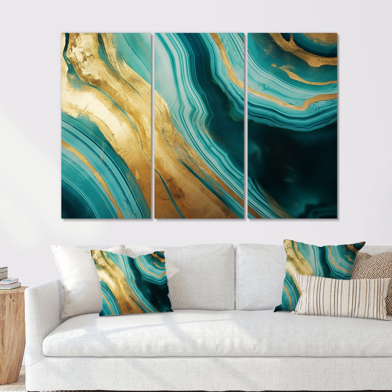Jayceon - ensemble d'impression d'art mural en marbre, Toile tendue, H 32 po x l 48 po x P 1 po