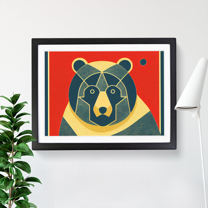 Art Deco Bear - Single Picture Frame Print, 46cm H x 64cm W, Black