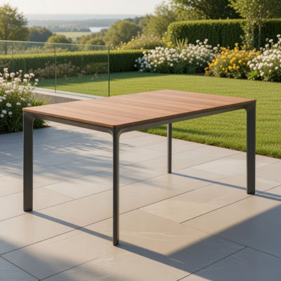 Table de salle à manger d'extérieur, bois brun 70 po, aluminium gris résistant aux intempéries
